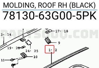 Suzuki 7813063G005PK MOLDING, ROOF RH (BLACK)