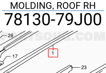 Suzuki 7813079J00 MOLDING, ROOF RH
