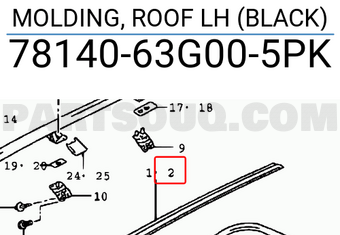 Suzuki 7814063G005PK MOLDING, ROOF LH (BLACK)