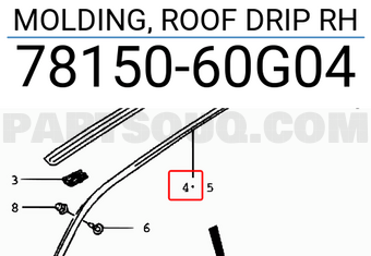 Suzuki 7815060G04 MOLDING, ROOF DRIP RH