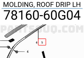 Suzuki 7816060G04 MOLDING, ROOF DRIP LH