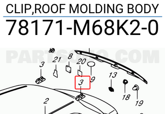 Suzuki 78171M68K20 CLIP,ROOF MOLDING BODY