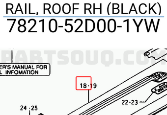 Suzuki 7821052D001YW RAIL, ROOF RH (BLACK)