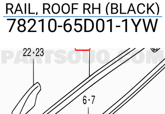 Suzuki 7821065D011YW RAIL, ROOF RH (BLACK)