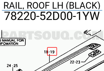 Suzuki 7822052D001YW RAIL, ROOF LH (BLACK)