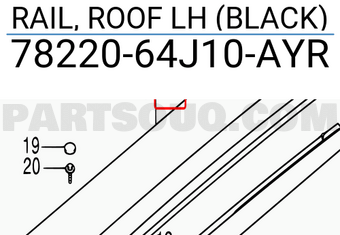 Suzuki 7822064J10AYR RAIL, ROOF LH (BLACK)