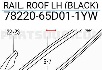 Suzuki 7822065D011YW RAIL, ROOF LH (BLACK)