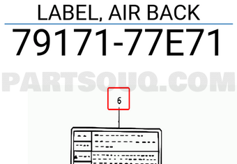 Suzuki 7917177E71 LABEL, AIR BACK