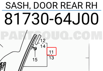 Suzuki 8173064J00 SASH, DOOR REAR RH