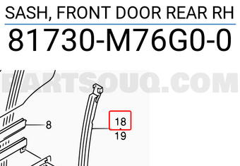 Suzuki 81730M76G00 SASH, FRONT DOOR REAR RH
