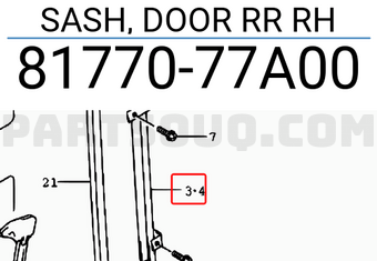 Suzuki 8177077A00 SASH, DOOR RR RH