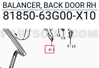 Suzuki 8185063G00X10 BALANCER, BACK DOOR RH
