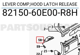 Suzuki 8215060E00R8H LEVER COMP,HOOD LATCH RELEASE