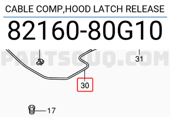 Suzuki 8216080G10 CABLE COMP,HOOD LATCH RELEASE