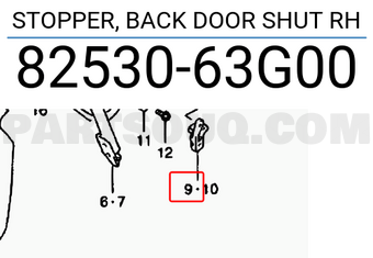 Suzuki 8253063G00 STOPPER, BACK DOOR SHUT RH