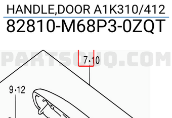 Suzuki 82810M68P30ZQT HANDLE,DOOR A1K310/412