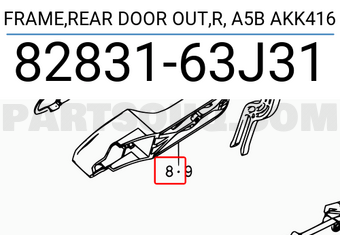 Suzuki 8283163J31 FRAME,REAR DOOR OUT,R, A5B AKK416