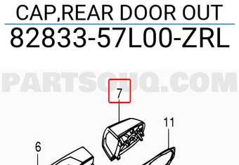 Suzuki 8283357L00ZRL CAP,REAR DOOR OUT