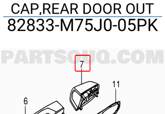 Suzuki 82833M75J005PK CAP,REAR DOOR OUT