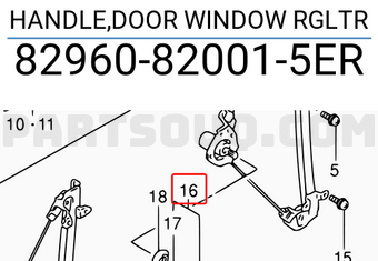 Suzuki 82960820015ER HANDLE,DOOR WINDOW RGLTR