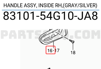 Suzuki 8310154G10JA8 HANDLE ASSY, INSIDE RH,(GRAY/SILVER)