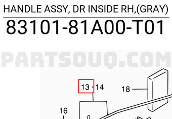 Suzuki 8310181A00T01 HANDLE ASSY, DR INSIDE RH,(GRAY)