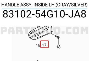 Suzuki 8310254G10JA8 HANDLE ASSY, INSIDE LH,(GRAY/SILVER)