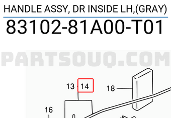 Suzuki 8310281A00T01 HANDLE ASSY, DR INSIDE LH,(GRAY)