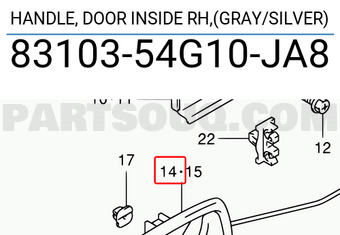 Suzuki 8310354G10JA8 HANDLE, DOOR INSIDE RH,(GRAY/SILVER)