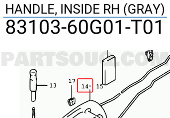 Suzuki 8310360G01T01 HANDLE, INSIDE RH (GRAY)