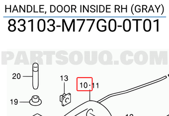 Suzuki 83103M77G00T01 HANDLE, DOOR INSIDE RH (GRAY)