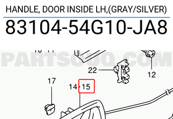 Suzuki 8310454G10JA8 HANDLE, DOOR INSIDE LH,(GRAY/SILVER)