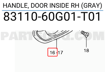 Suzuki 8311060G01T01 HANDLE, DOOR INSIDE RH (GRAY)