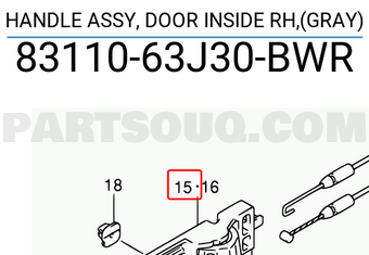 Suzuki 8311063J30BWR HANDLE ASSY, DOOR INSIDE RH,(GRAY)