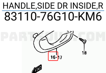 Suzuki 8311076G10KM6 HANDLE,SIDE DR INSIDE,R