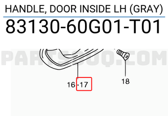 Suzuki 8313060G01T01 HANDLE, DOOR INSIDE LH (GRAY)