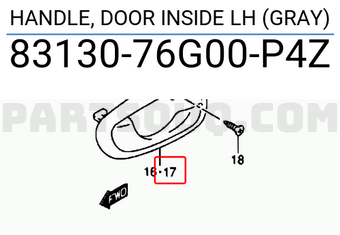 Suzuki 8313076G00P4Z HANDLE, DOOR INSIDE LH (GRAY)