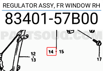 Suzuki 8340157B00 REGULATOR ASSY, FR WINDOW RH