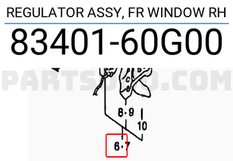 Suzuki 8340160G00 REGULATOR ASSY, FR WINDOW RH
