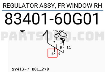 Suzuki 8340160G01 REGULATOR ASSY, FR WINDOW RH