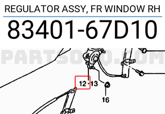 Suzuki 8340167D10 REGULATOR ASSY, FR WINDOW RH