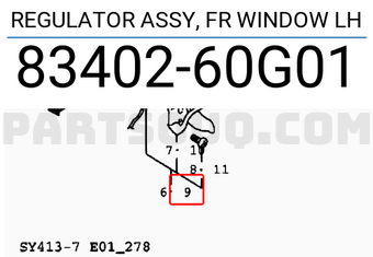 Suzuki 8340260G01 REGULATOR ASSY, FR WINDOW LH