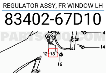 Suzuki 8340267D10 REGULATOR ASSY, FR WINDOW LH
