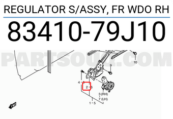 Suzuki 8341079J10 REGULATOR S/ASSY, FR WDO RH