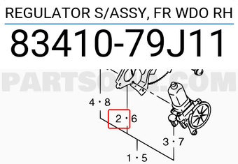 Suzuki 8341079J11 REGULATOR S/ASSY, FR WDO RH
