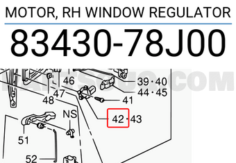Suzuki 8343078J00 MOTOR, RH WINDOW REGULATOR