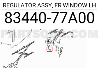 Suzuki 8344077A00 REGULATOR ASSY, FR WINDOW LH