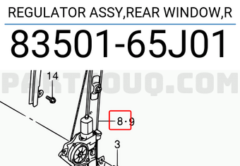 Suzuki 8350165J01 REGULATOR ASSY,REAR WINDOW,R