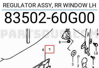 Suzuki 8350260G00 REGULATOR ASSY, RR WINDOW LH