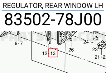 Suzuki 8350278J00 REGULATOR, REAR WINDOW LH